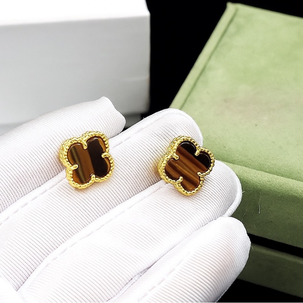 New Gold Plated Alhambra Clover Van Earrings